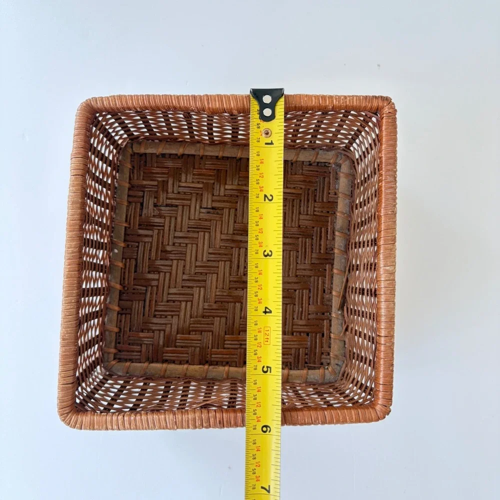 Vintage Square Wicker Storage Basket Brown Woven Rustic Home Decor Organizer